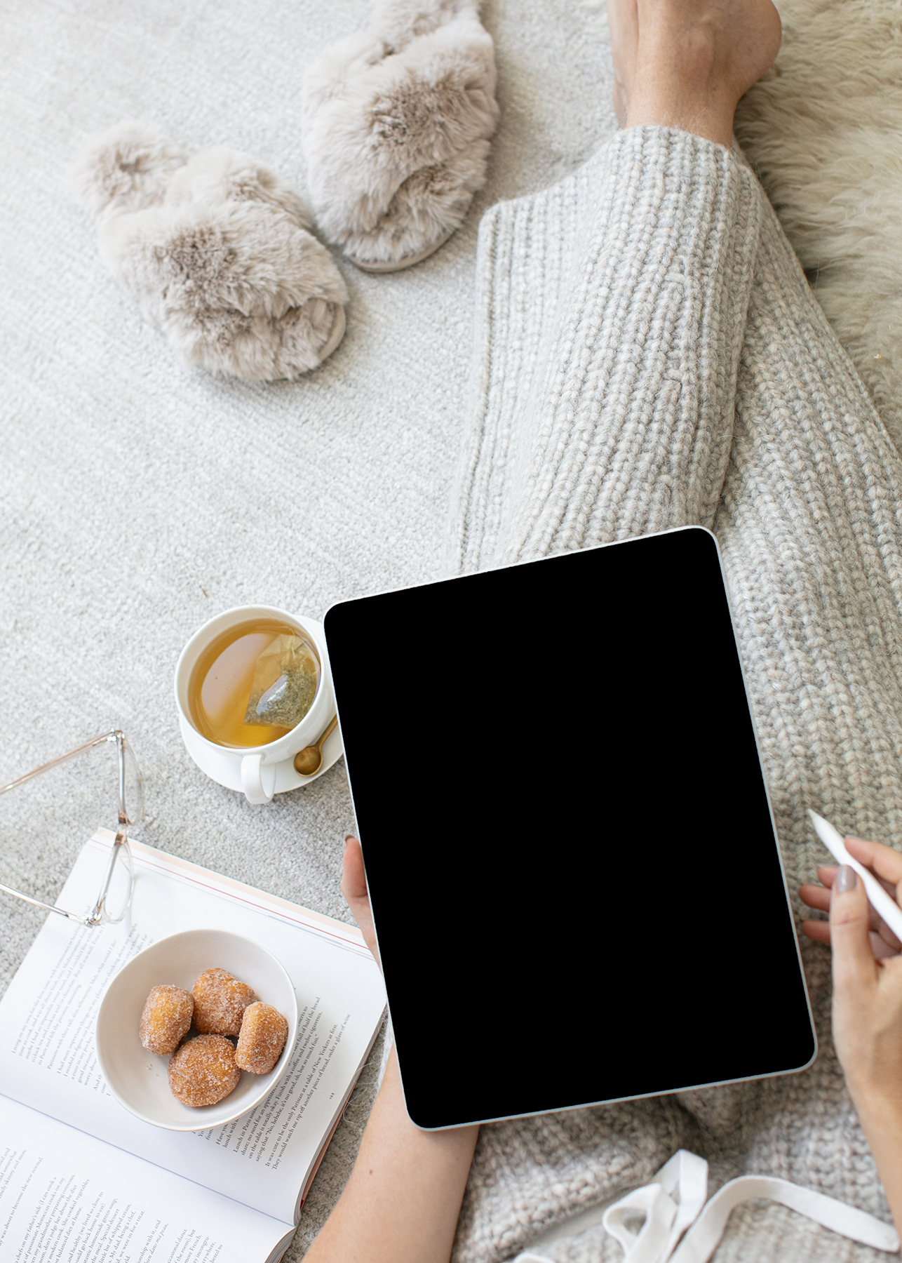 Lady taking online course on her tablet