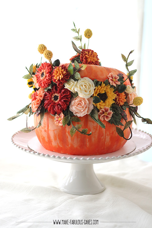 pumpkin cake with buttercream flowers