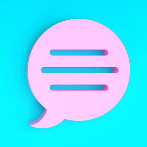 Pink speech bubble on a teal background