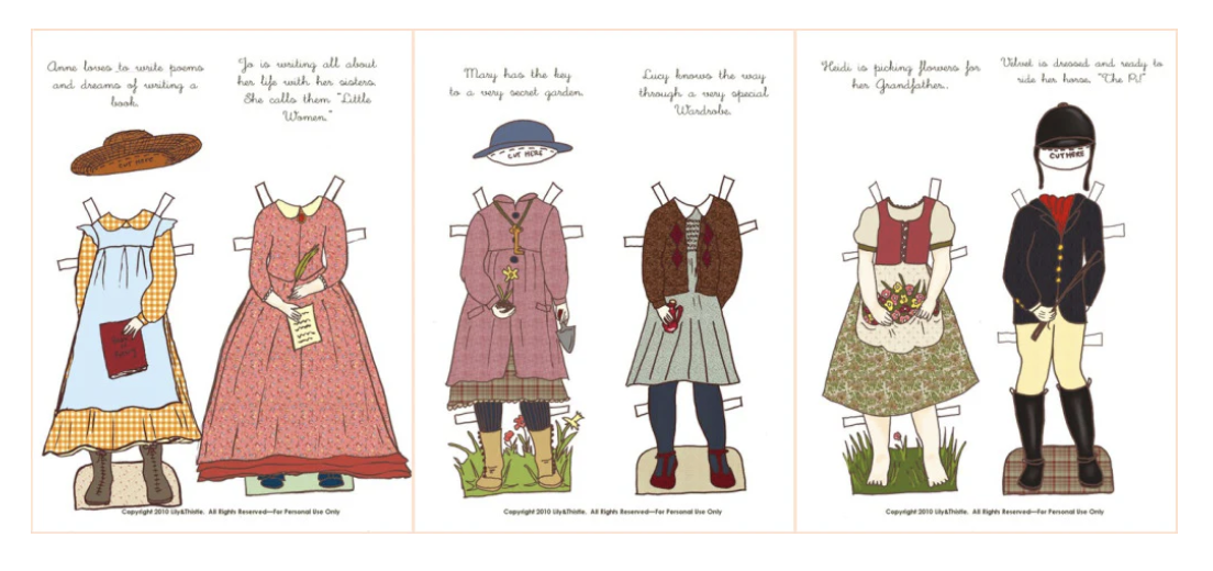 Paper Dolls Girls in Literature Bundle featuring Anne of Green Gables, Heidi, Lucy, and more