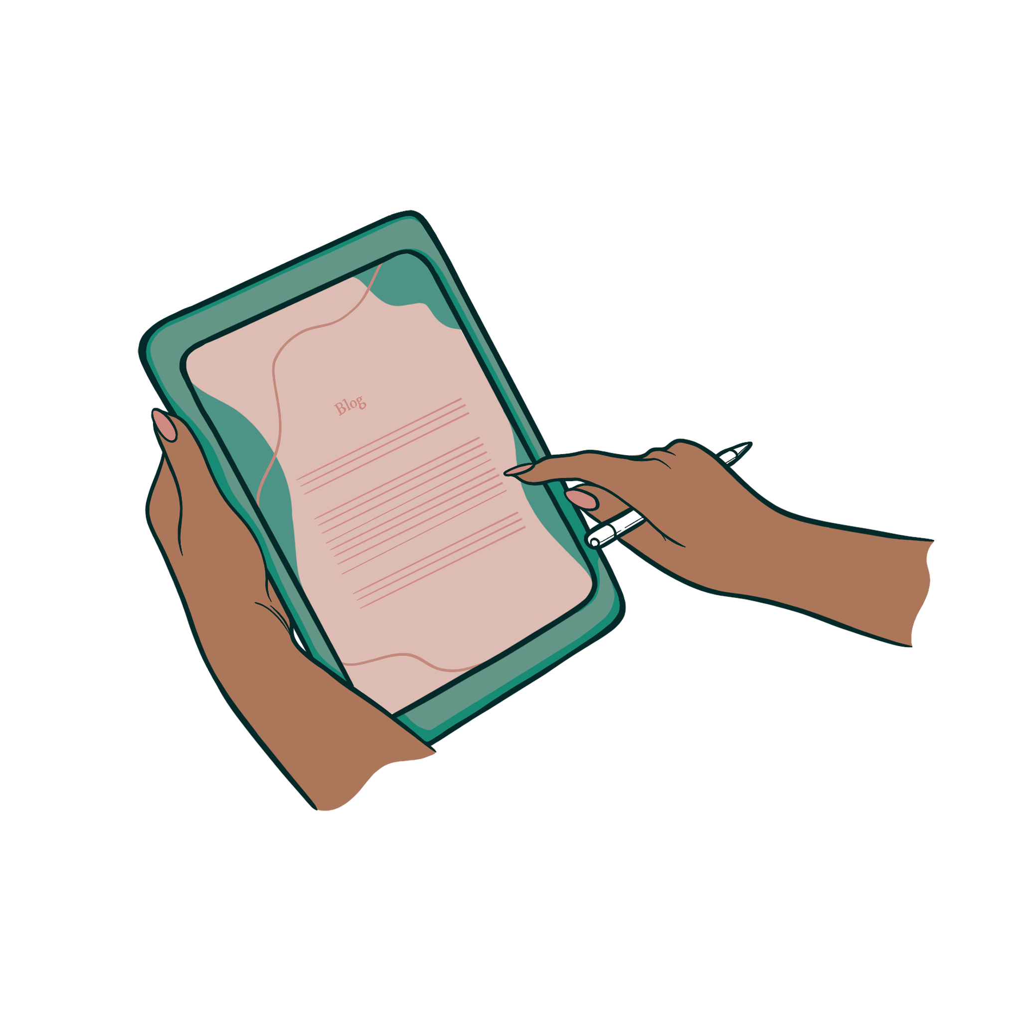 Illustration of person holding and using an uipad