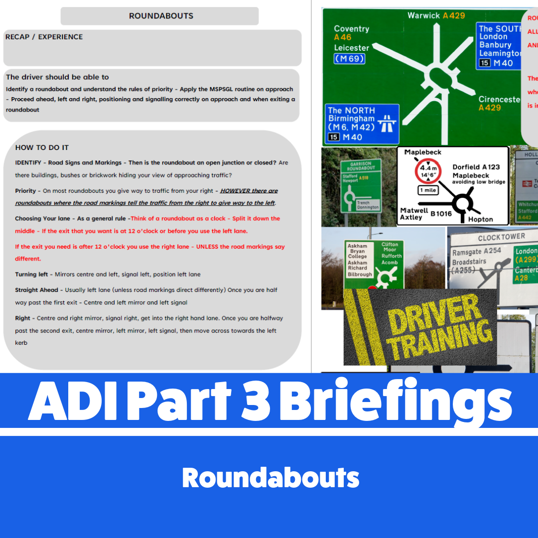  Bite Size Briefings -Roundabouts  Becoming a driving instructor is a challenge—but not everything is a struggle. Some topics come easily, while others need extra attention.  That’s where Bite-Size Briefings come in. These short, expert-led online training sessions let you pick and choose the areas you find difficult, so you don’t waste time on things you already know.  This course provides you with 2 months access so you can watch and develop your teaching 24/7