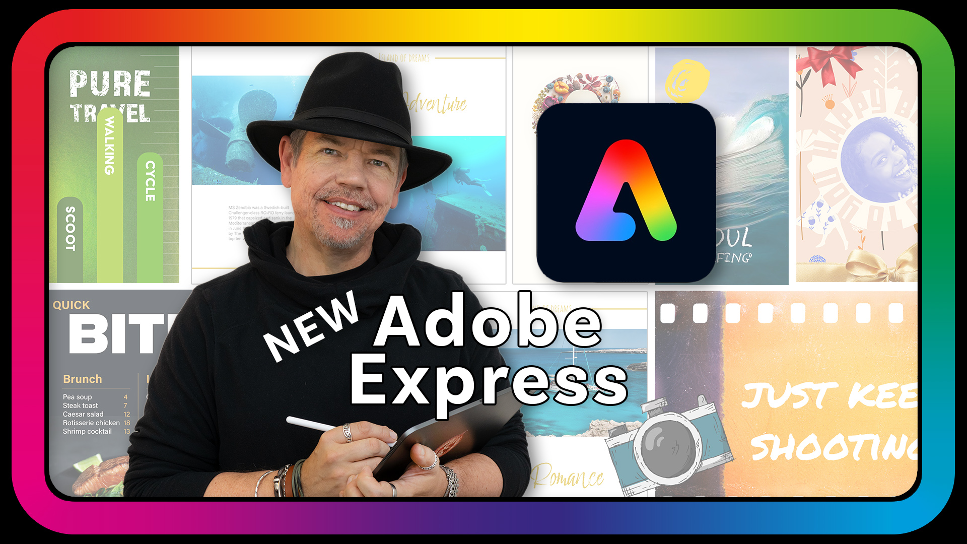 New Adobe express splash creen with portrait of tim