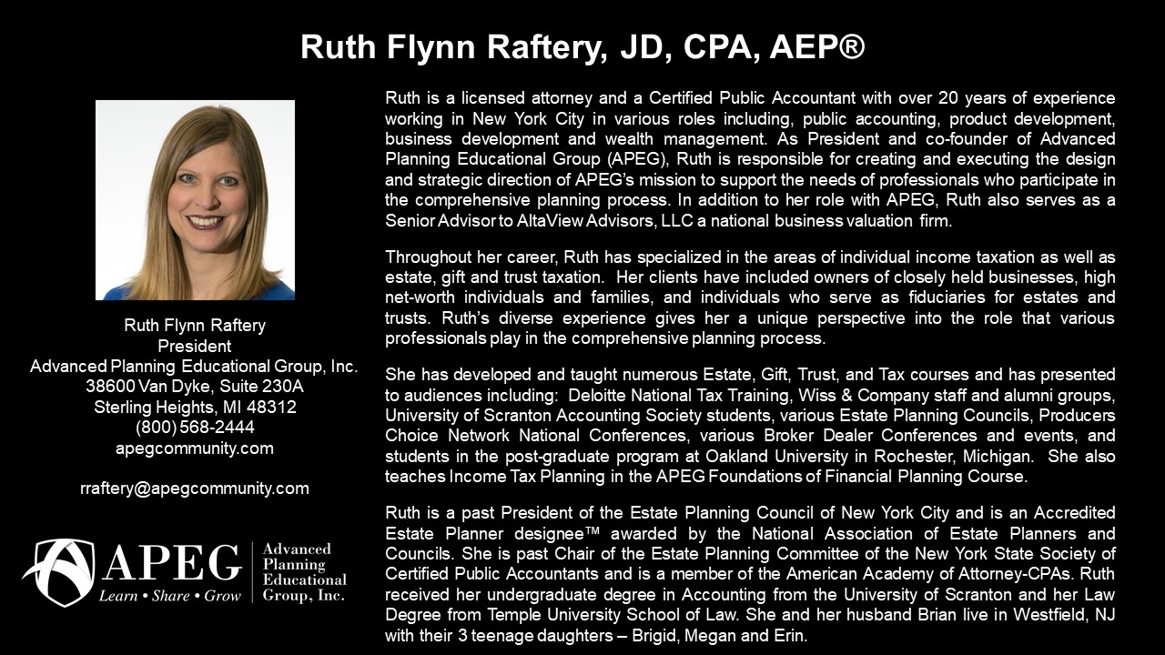APEG Ruth Flynn Raftery, JD, CPA, AEP®