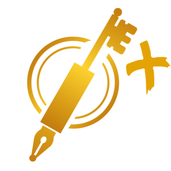 A pen icon with a key on the reverse side There is an X on the right side.