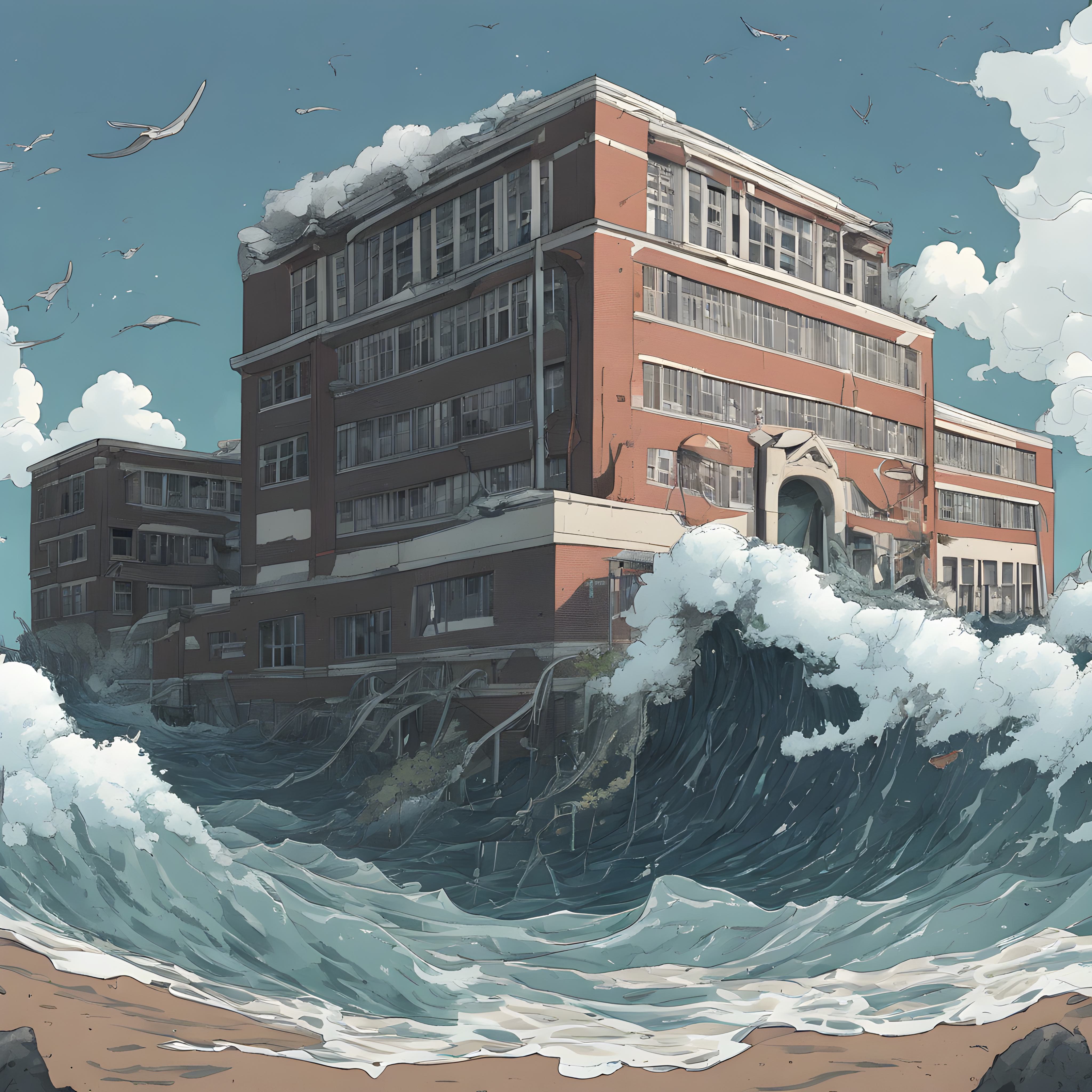 A school above roiling waters