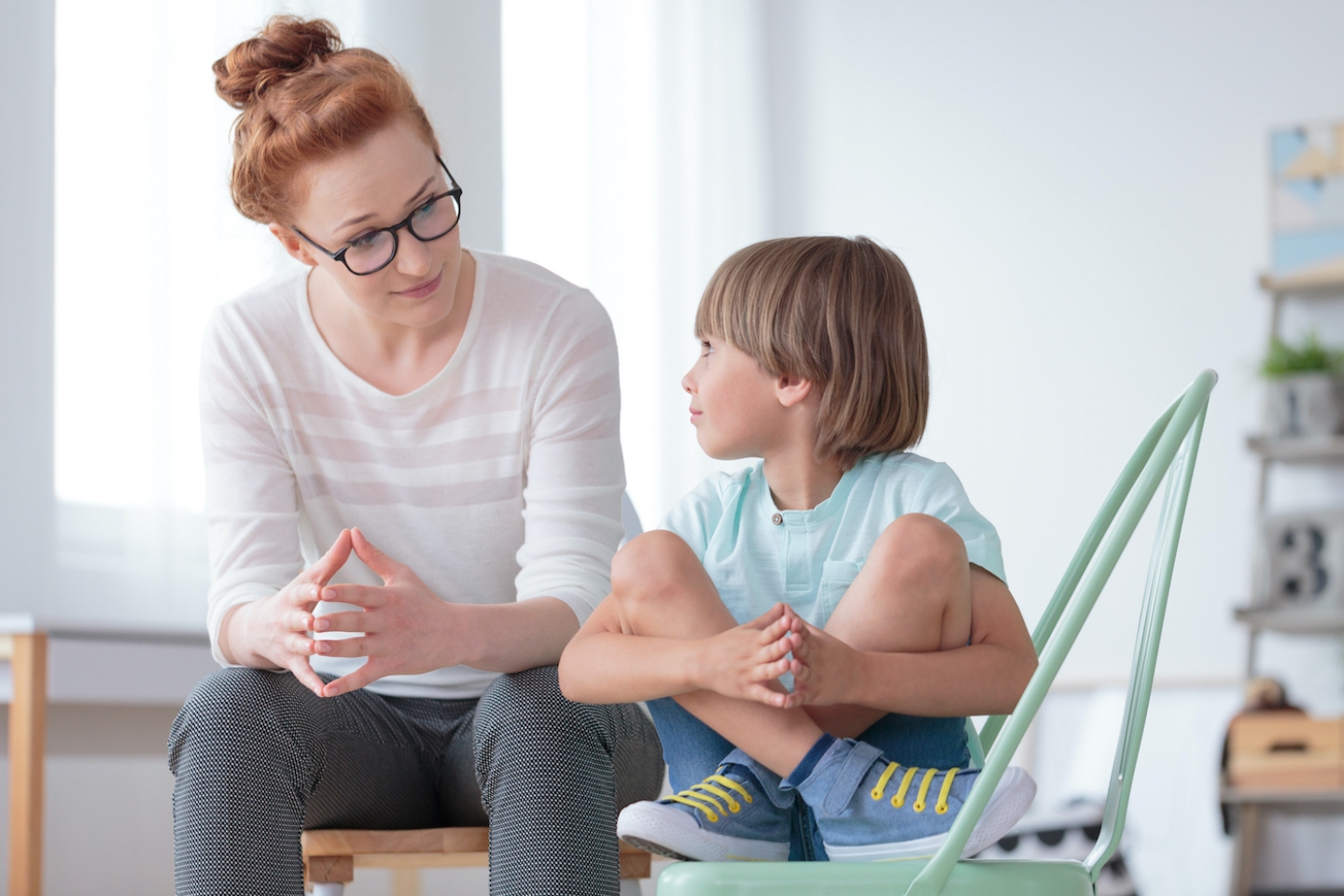 mom talking to son