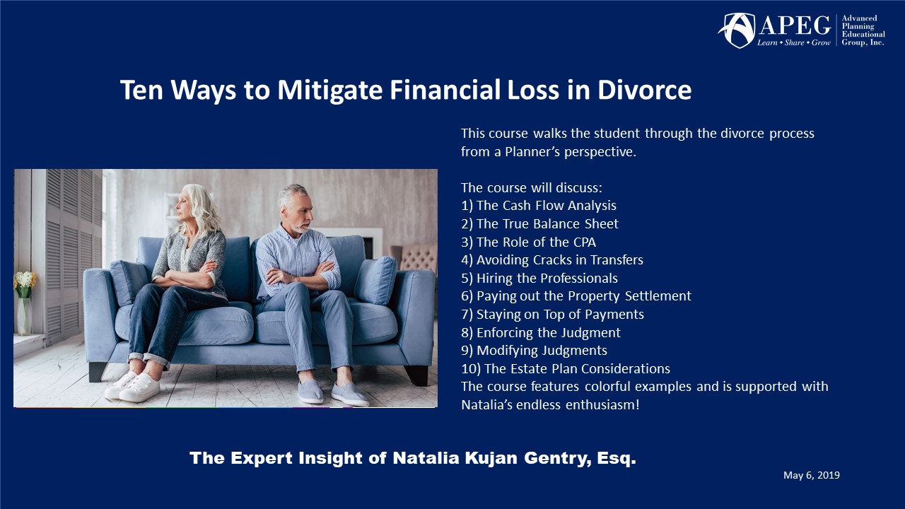 APEG Ten Ways to Mitigate Financial Loss in Divorce