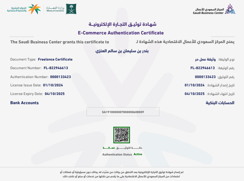 E-Commerce Authentication Certificate