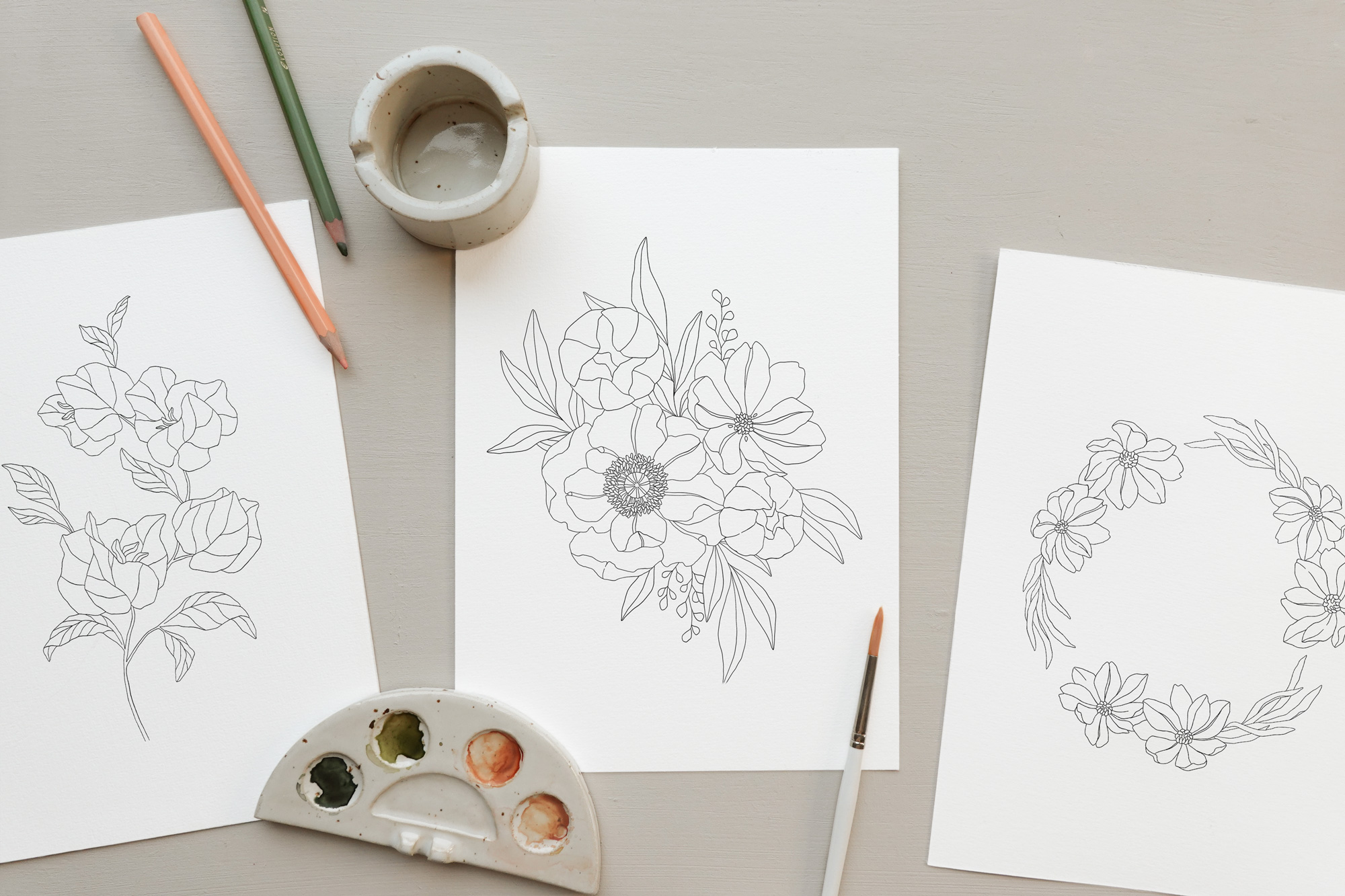 flowers coloring pages for watercolors