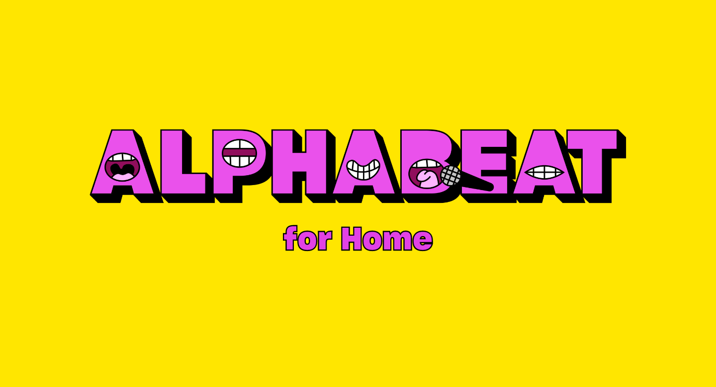 ALPHABEAT for Home fuchsia pink logo with yellow background