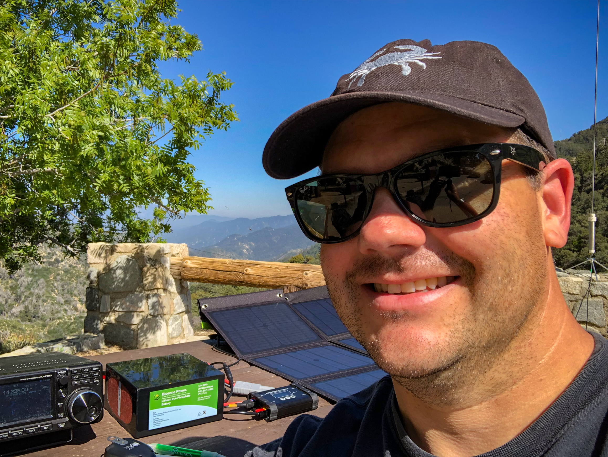 Chris Mattia, W6AH operating a portable ham radio station.