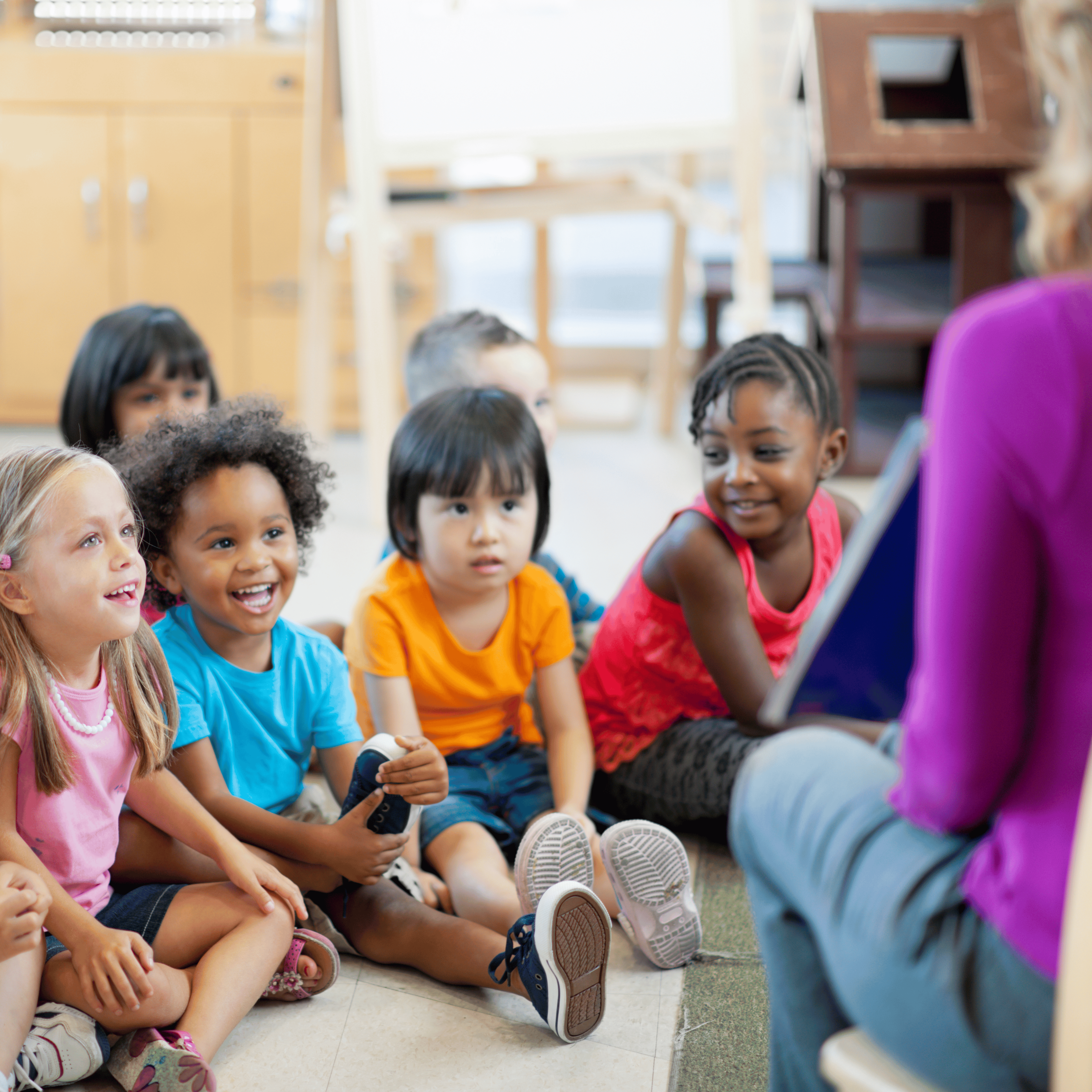 young students listening to a read aloud story