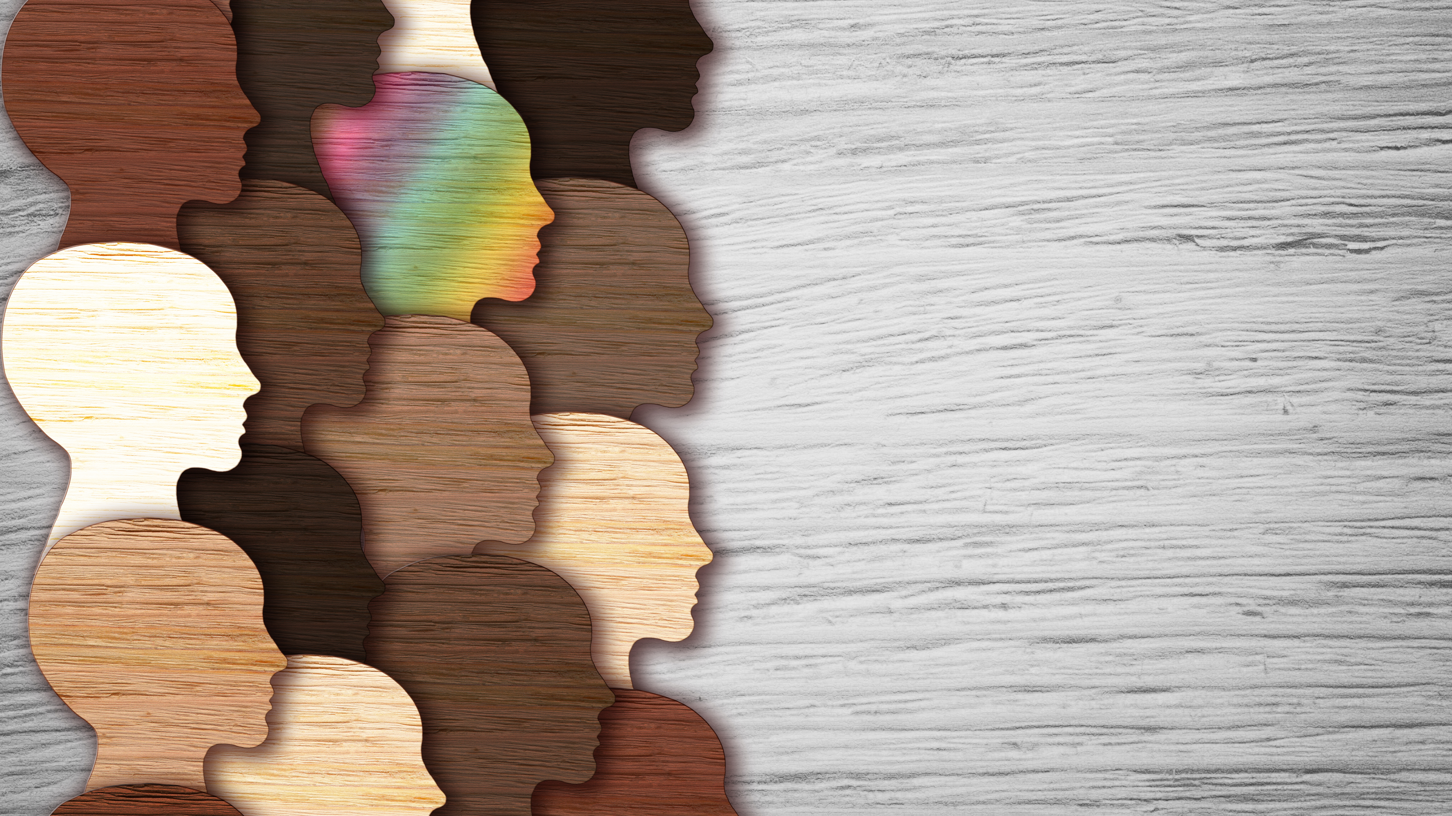 wooden face silhouettes of all colors