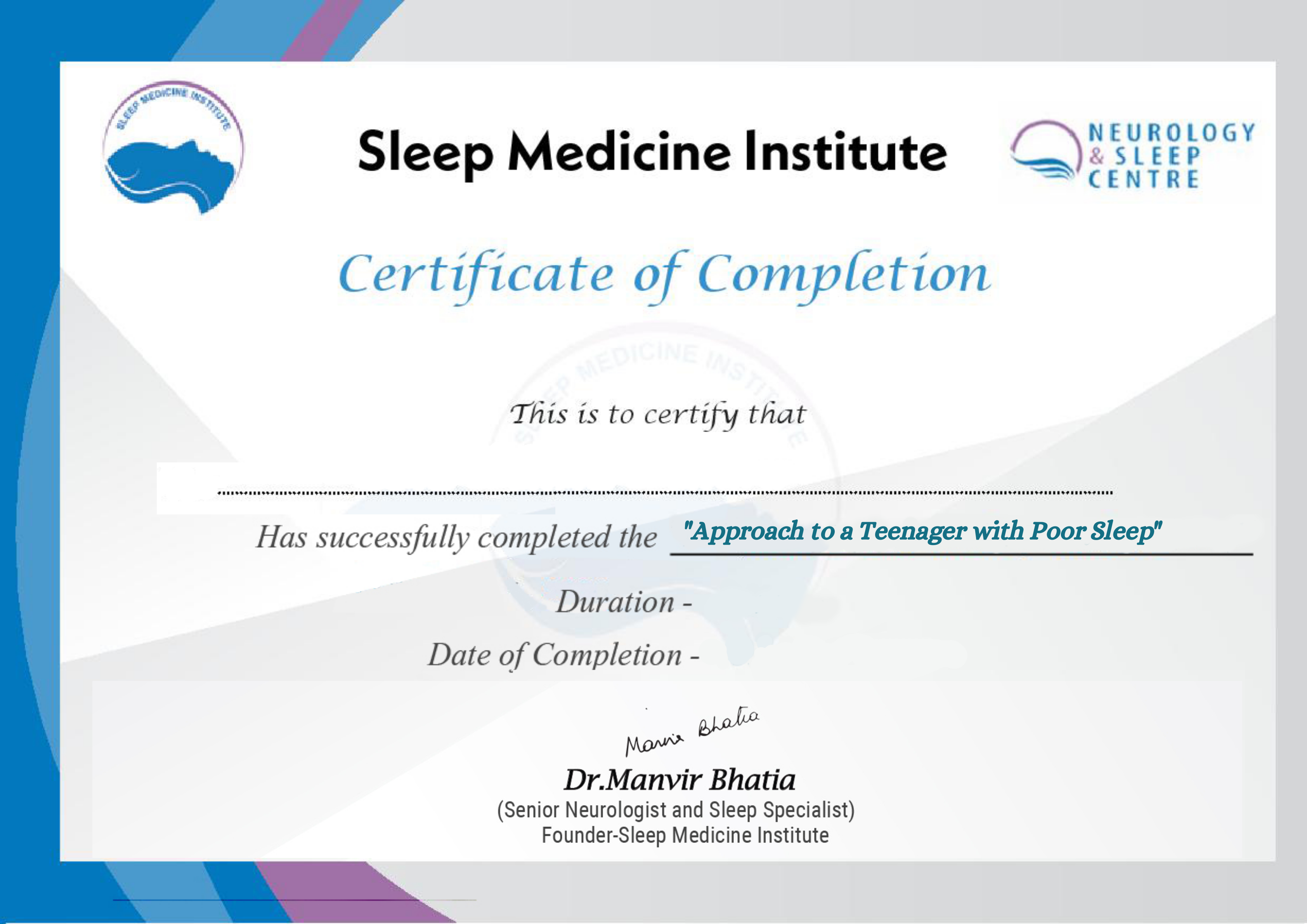 Certificated to Approach to a Teenager with Poor Sleep 