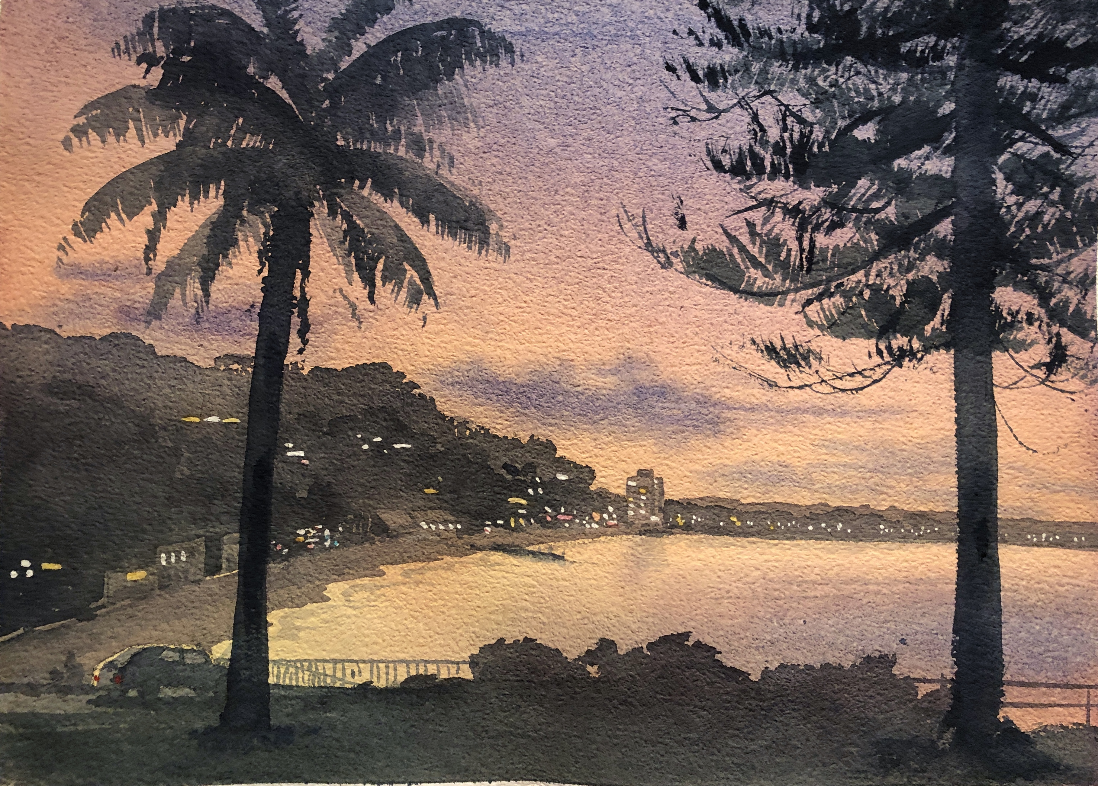 Watercolour Painting of Collaroy Beach, Sydney, by Jenny Gilchrist and Northern Beaches Watercolour.