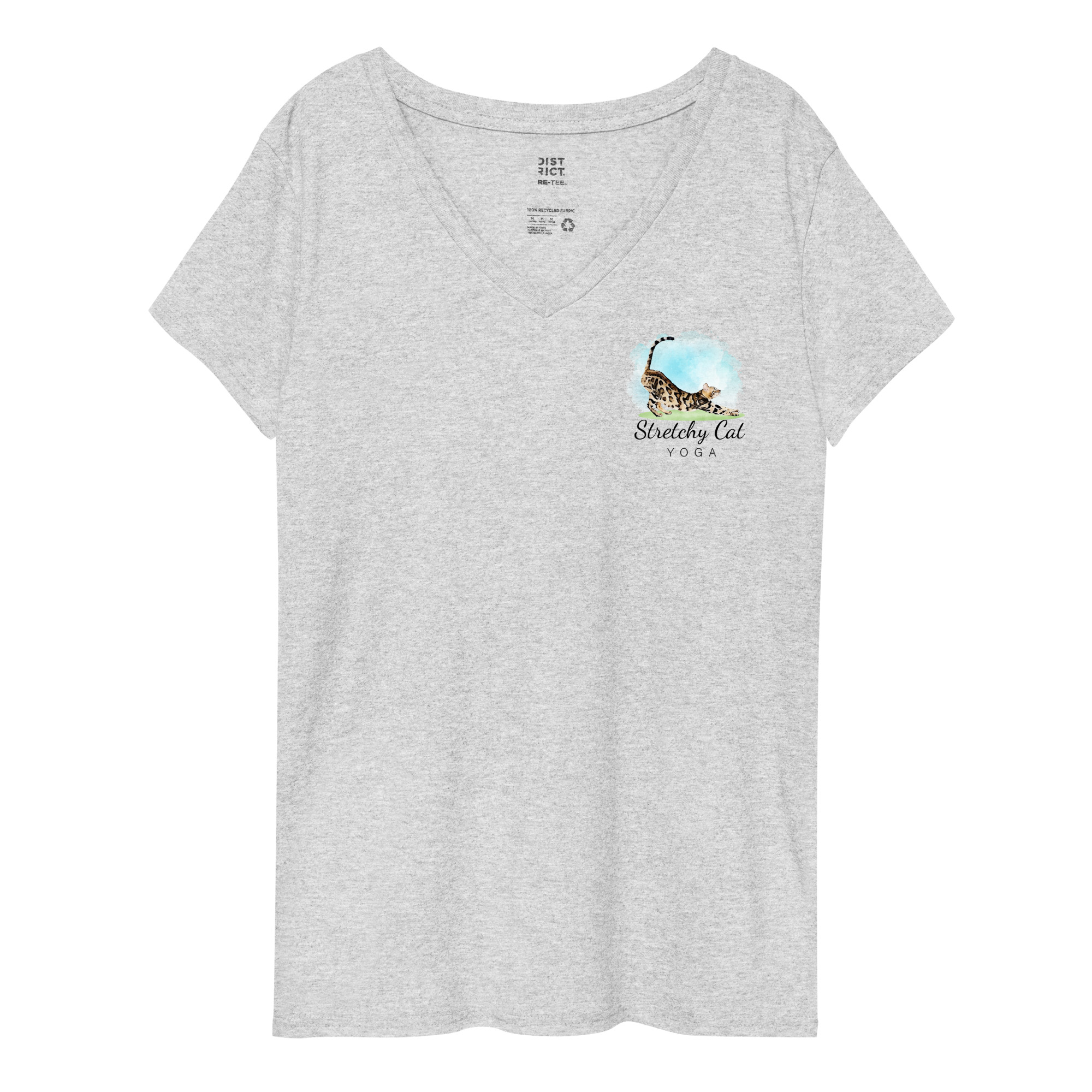 Stretchy Cat Yoga Women’s Recycled v-Neck t-Shirt