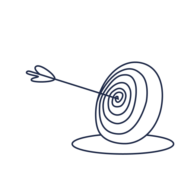 A line drawing of an arrow hitting a bulls-eye in a target.