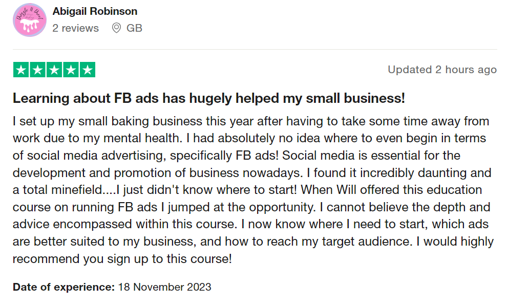 Facebook Ads Training Course review by small business owner about Social Media Me