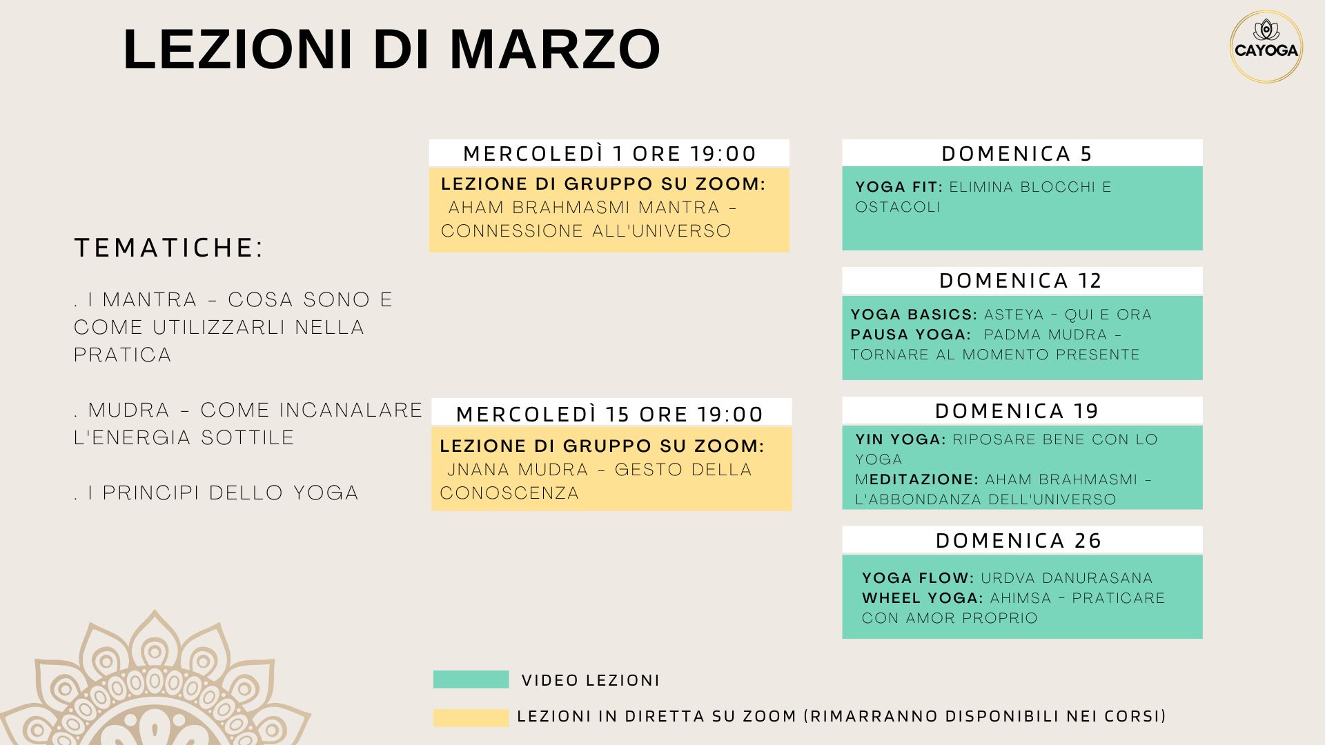 CaYoga Calendario lezioni di Yoga online
