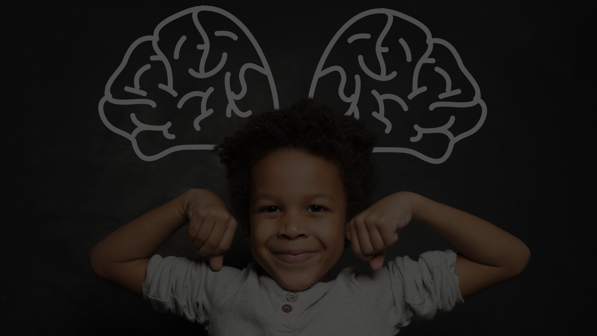 Black boy with superman arms and brain illustration