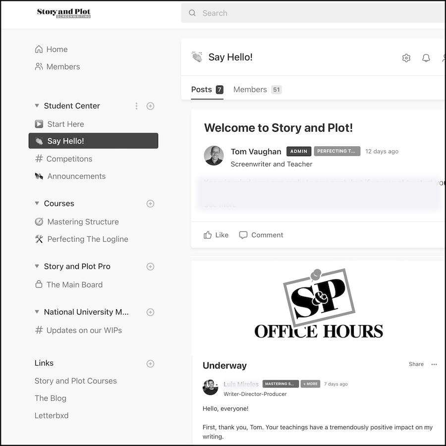 A screenshot of the Story and Plot Community