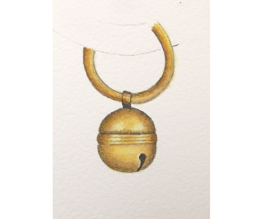 golden bell in watercolor by rebecca rhodes