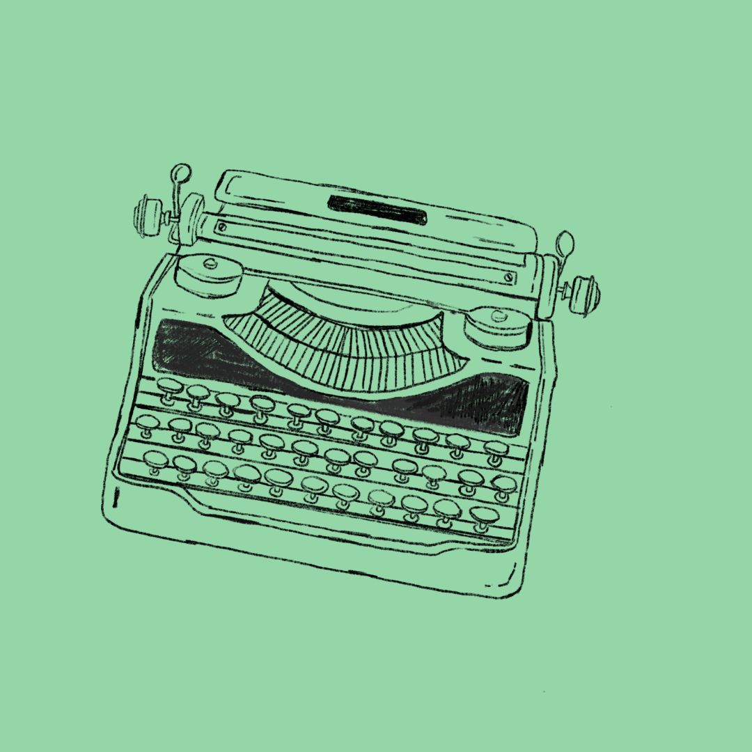 sketch of a typewriter on a green background