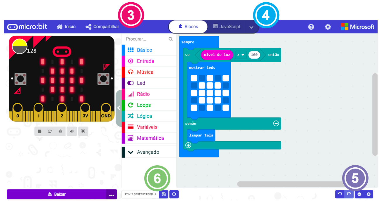 Tela de notebook com a área de projetos aberta no site makecode.microbit