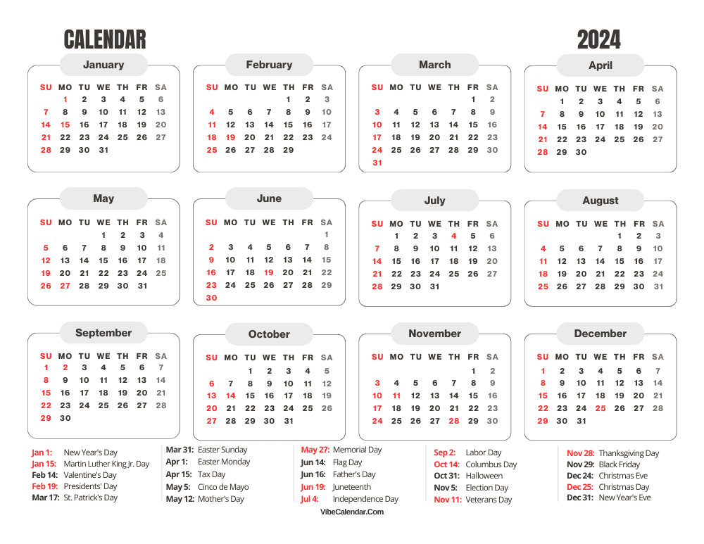 2024 Calendar