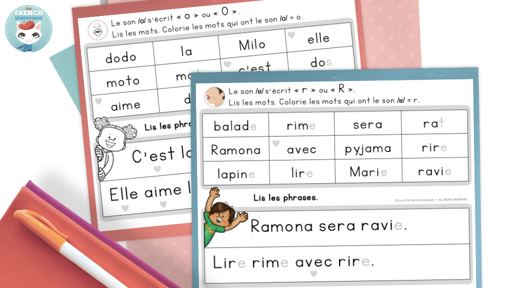 Color and BW printable French decodable sheets