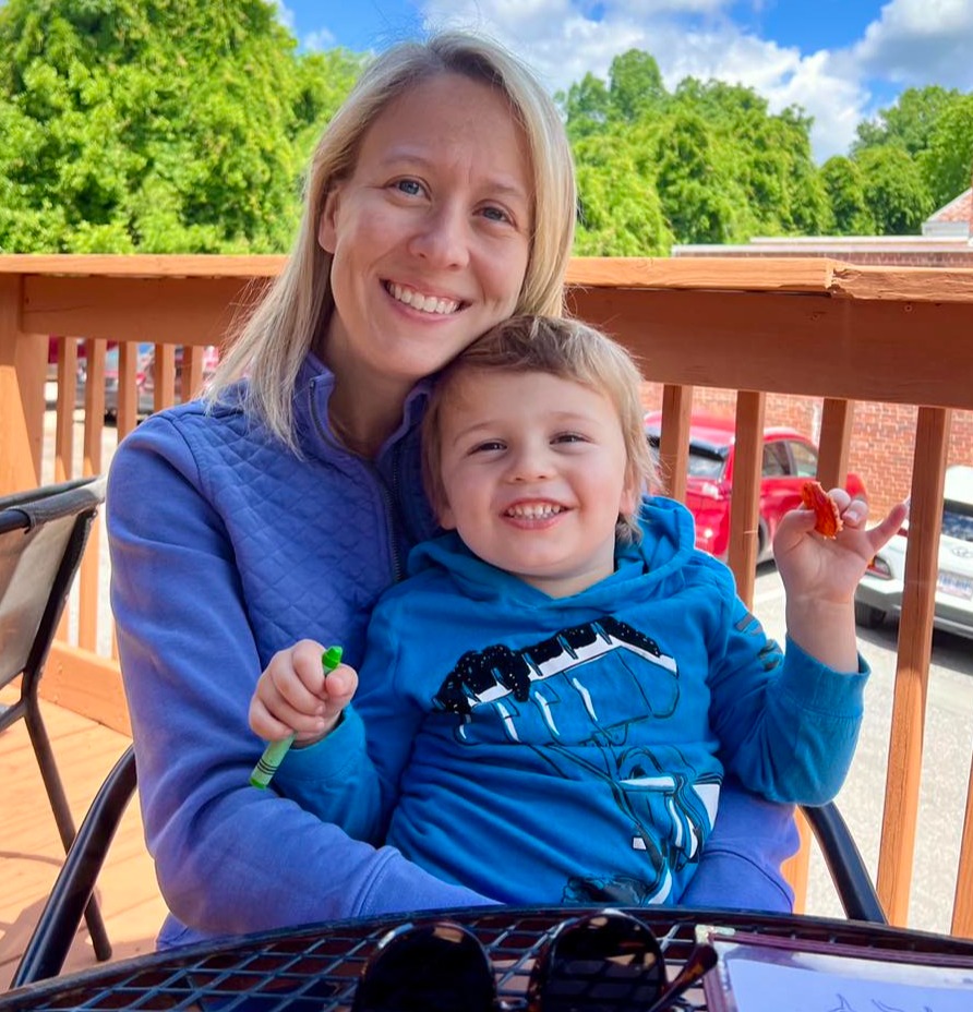 mom and son smiling