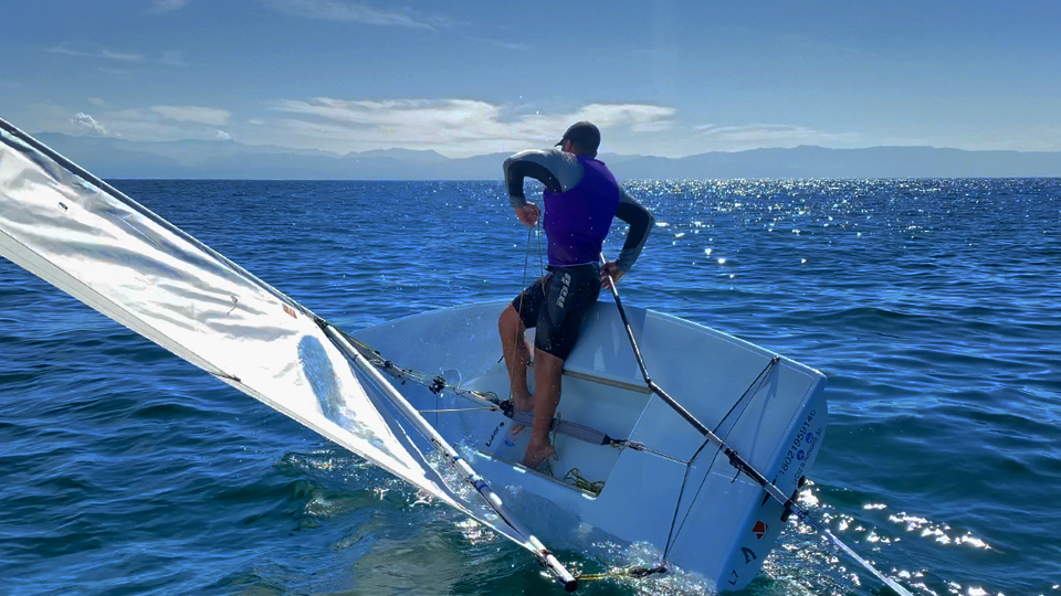 a sailboat tacking against