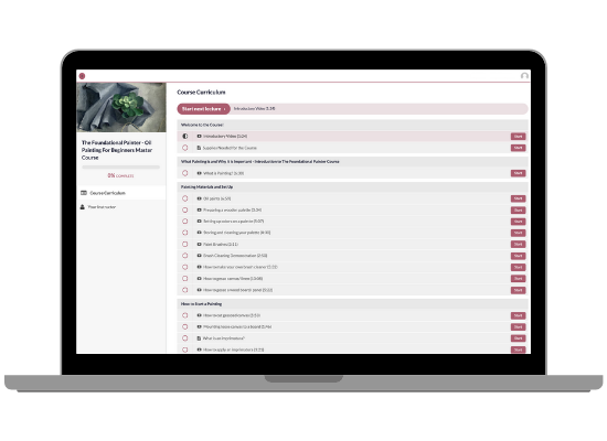 Image of a Laptop showing The Foundation Painter course curriculum breakdown on the screen