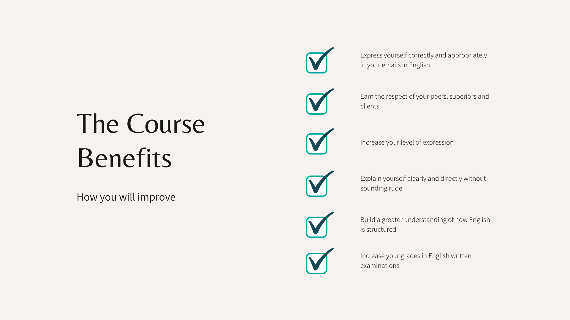 Course benefits