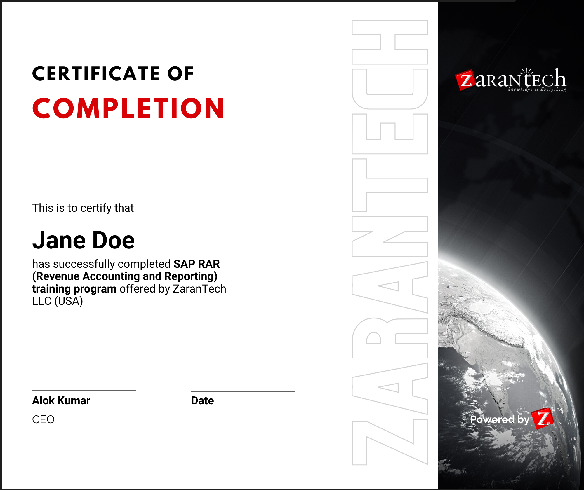 SAP RAR - Certificate of Completion