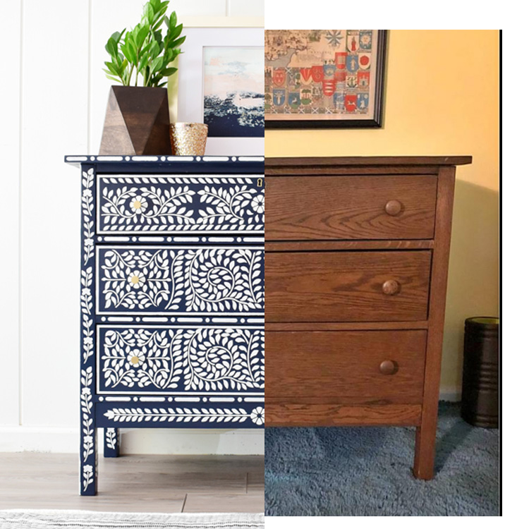 Living on Saltwater Bone Inlay Stencil Furniture