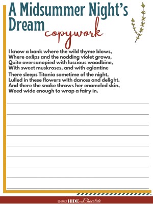 A Midsummer Nights Dream Middle &amp;amp; High School Copywork