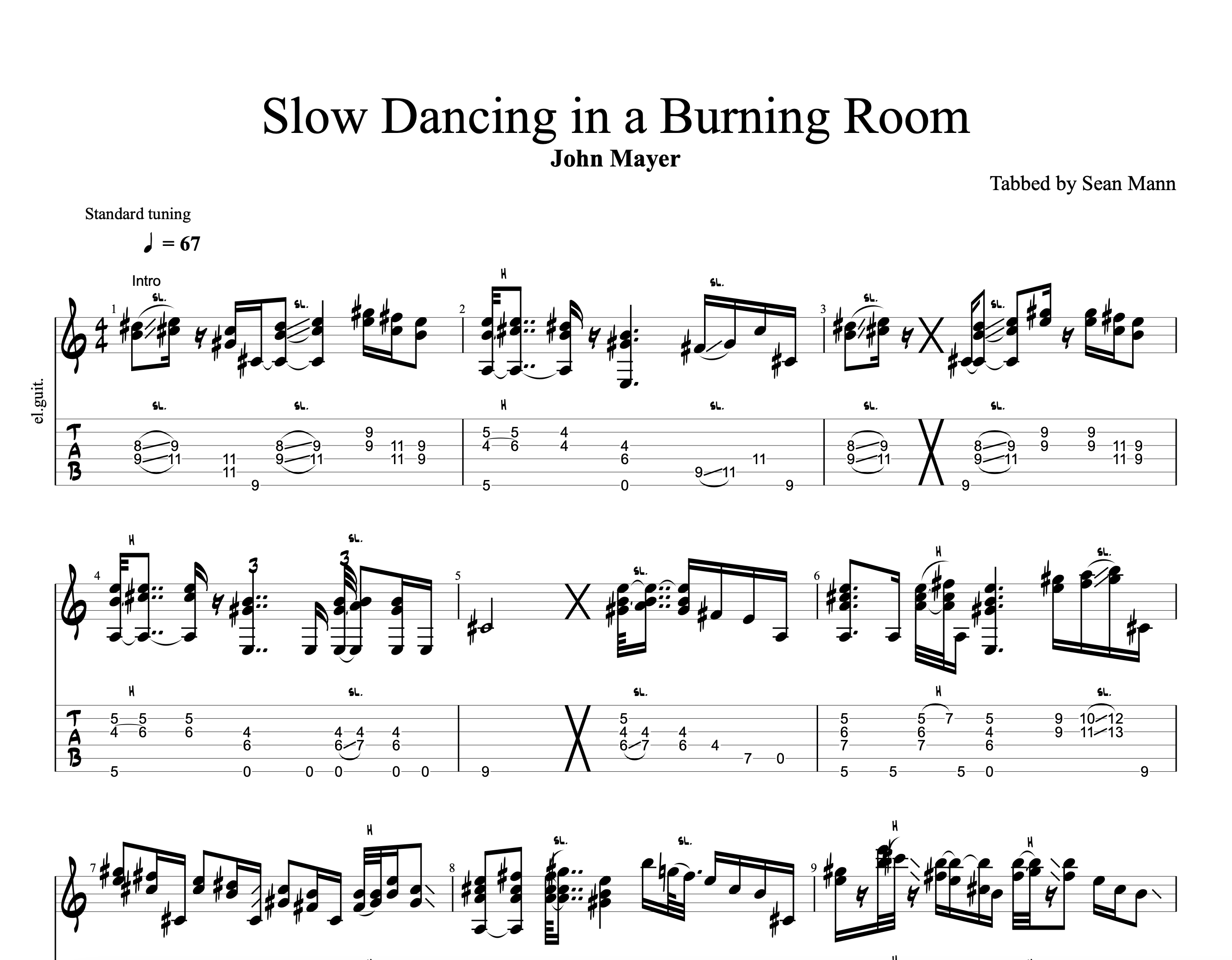 Slow Dancing in a Burning Room Sean Mann Guitar