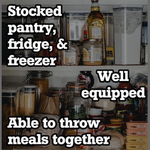 stocked pantry with a text overlay