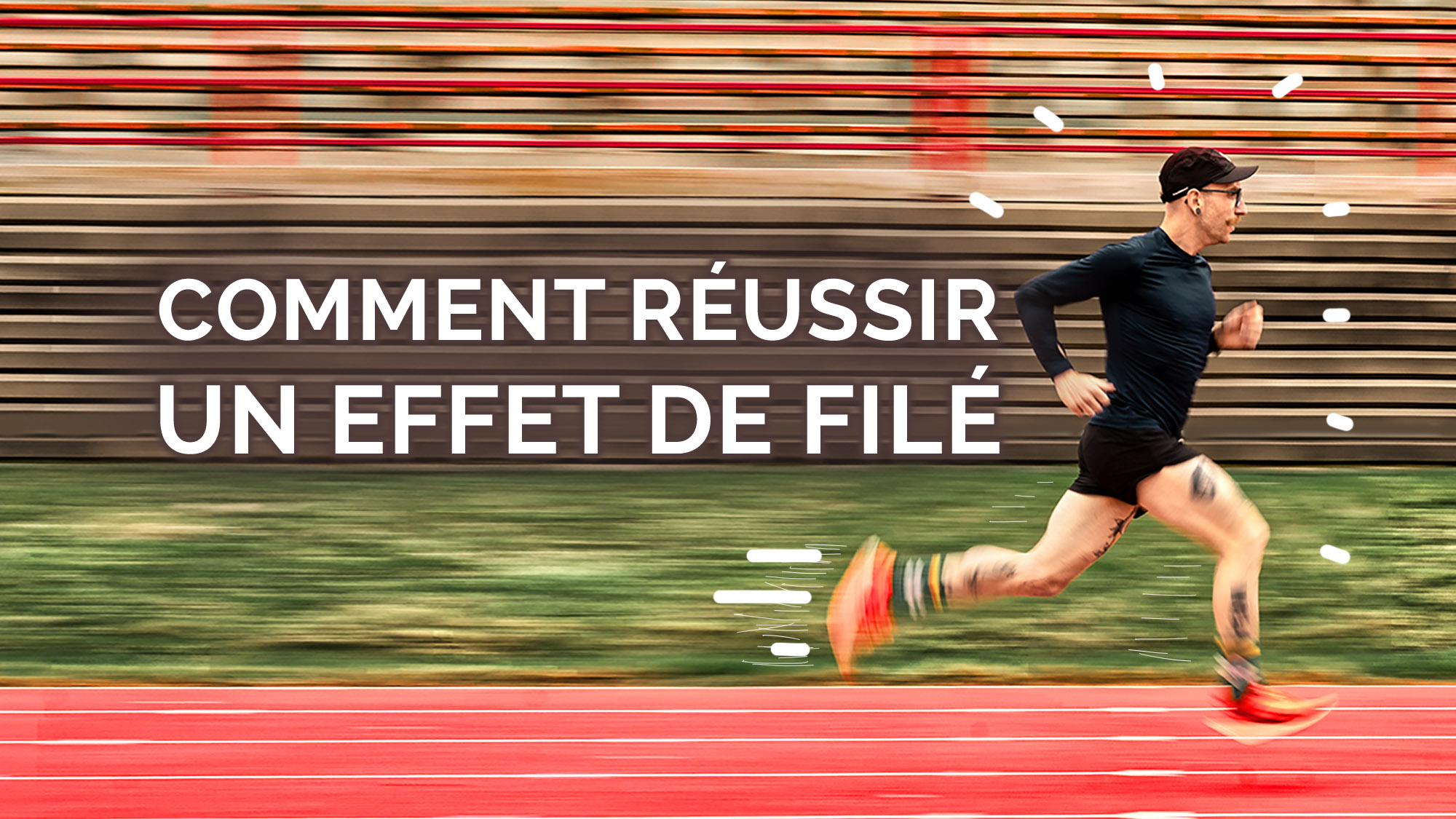 Photo avec un effet de filé d'un coureur en mouvement sur une piste de course