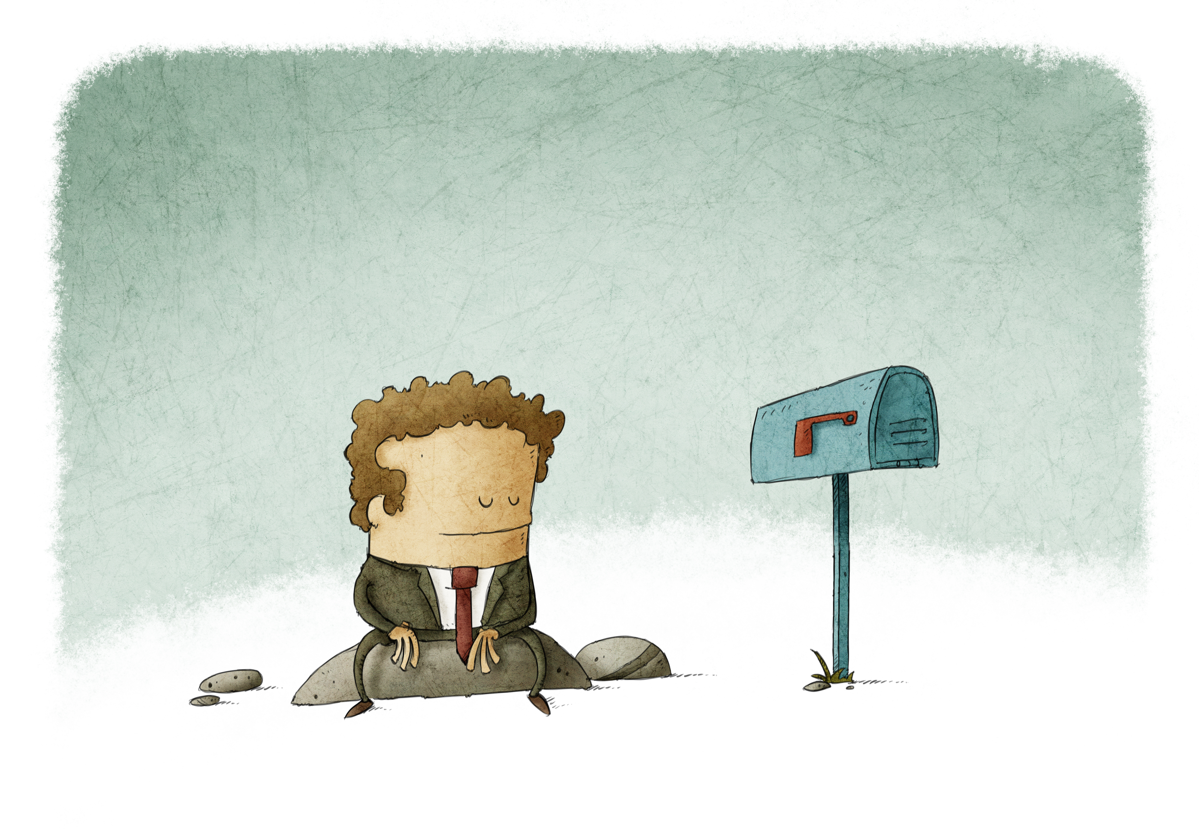 man sat by mailbox