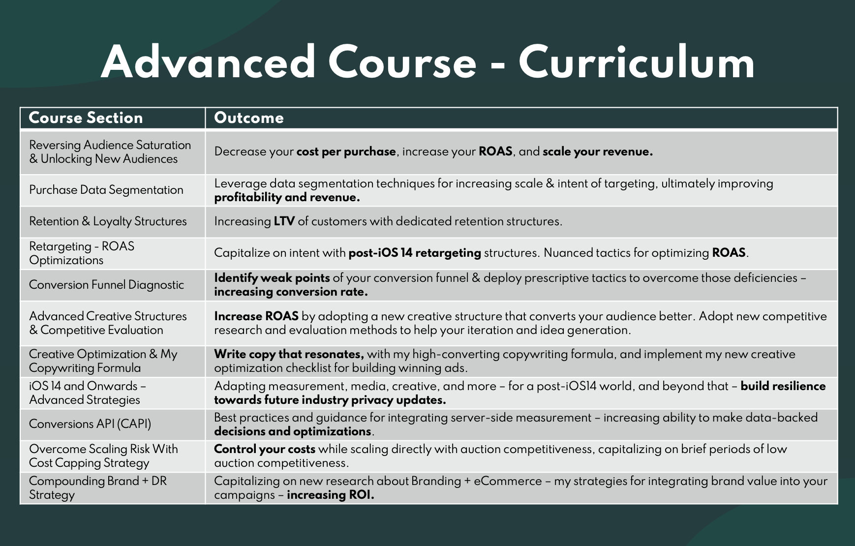 Course curriculum - advanced facebook ads