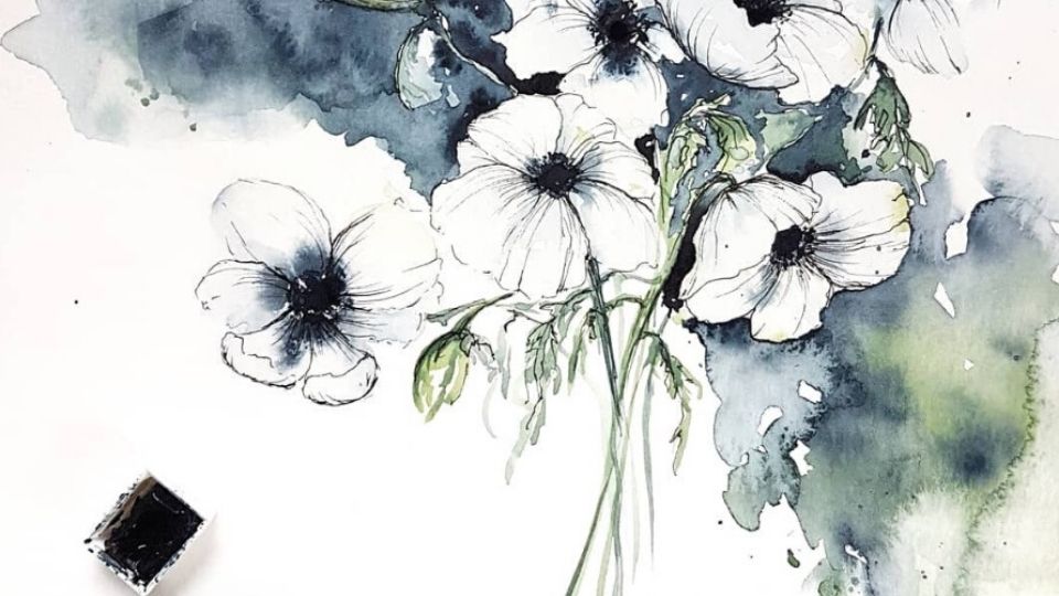 Flowers in Watercolor and Ink