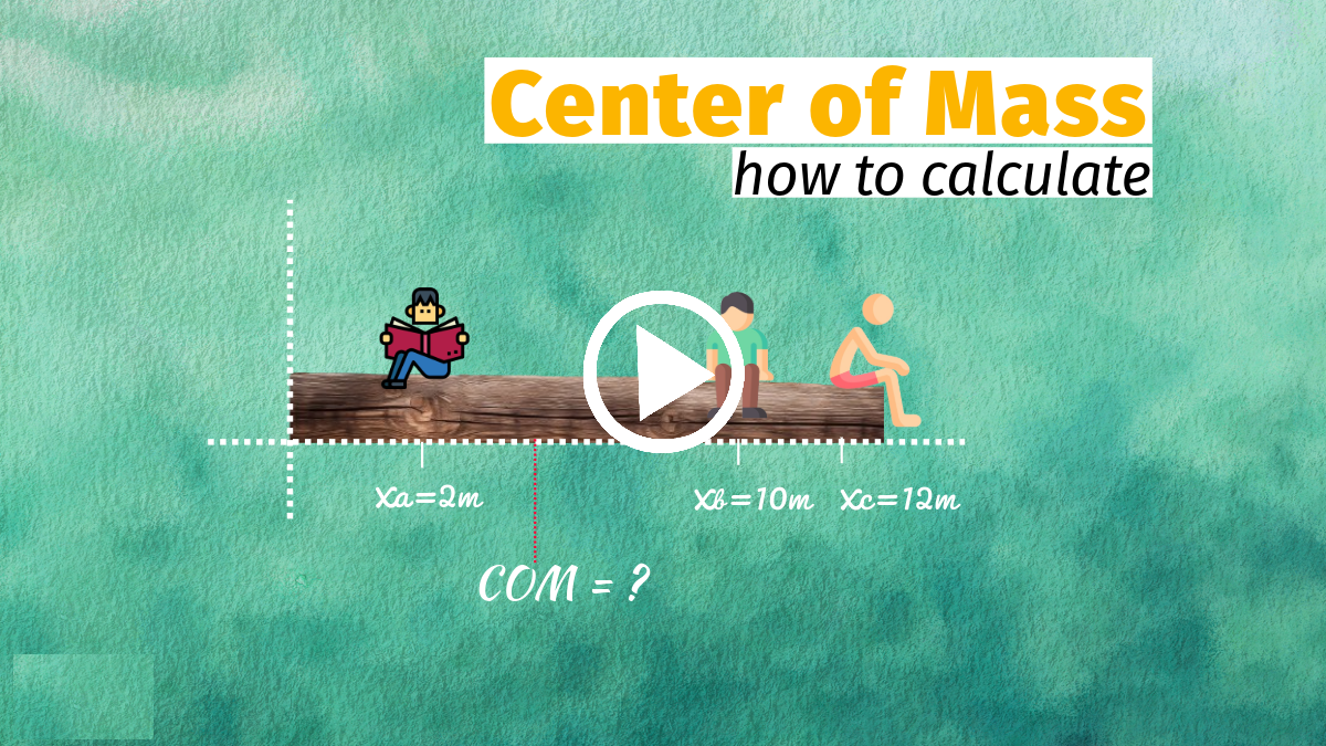 Three objects placed along the x axis and the center of mass depicted in using calculation for COM