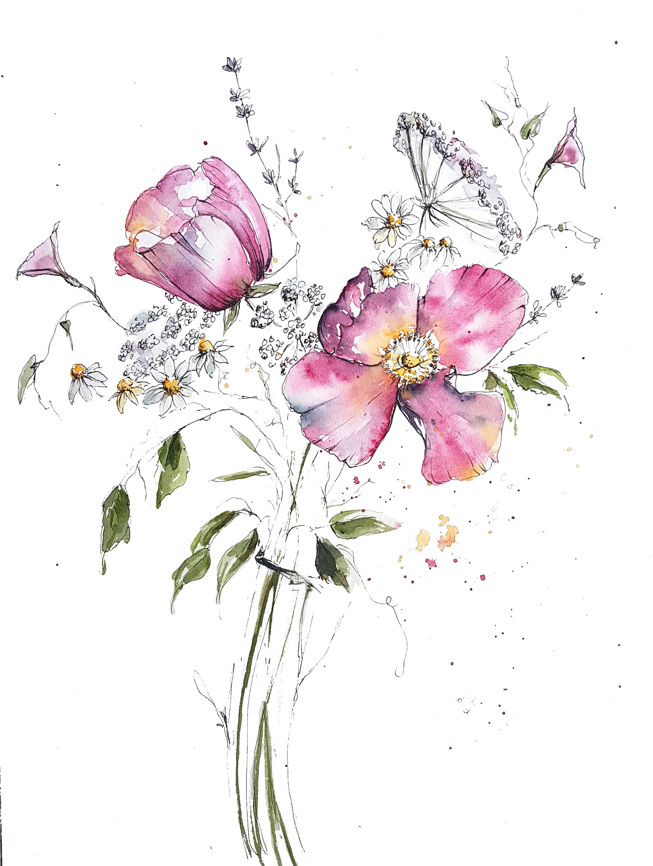 5 Flowers in Watercolor and Ink | Camilla Damsbo Art