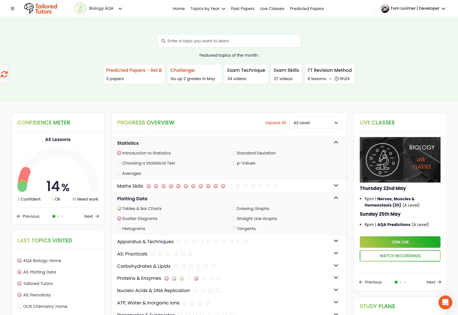 Tailored Tutors HTML coded lesson view 
