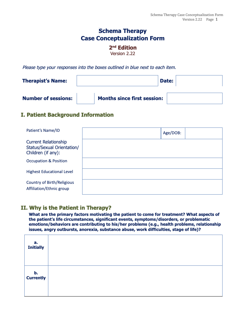 case conceptual form - schema therapy