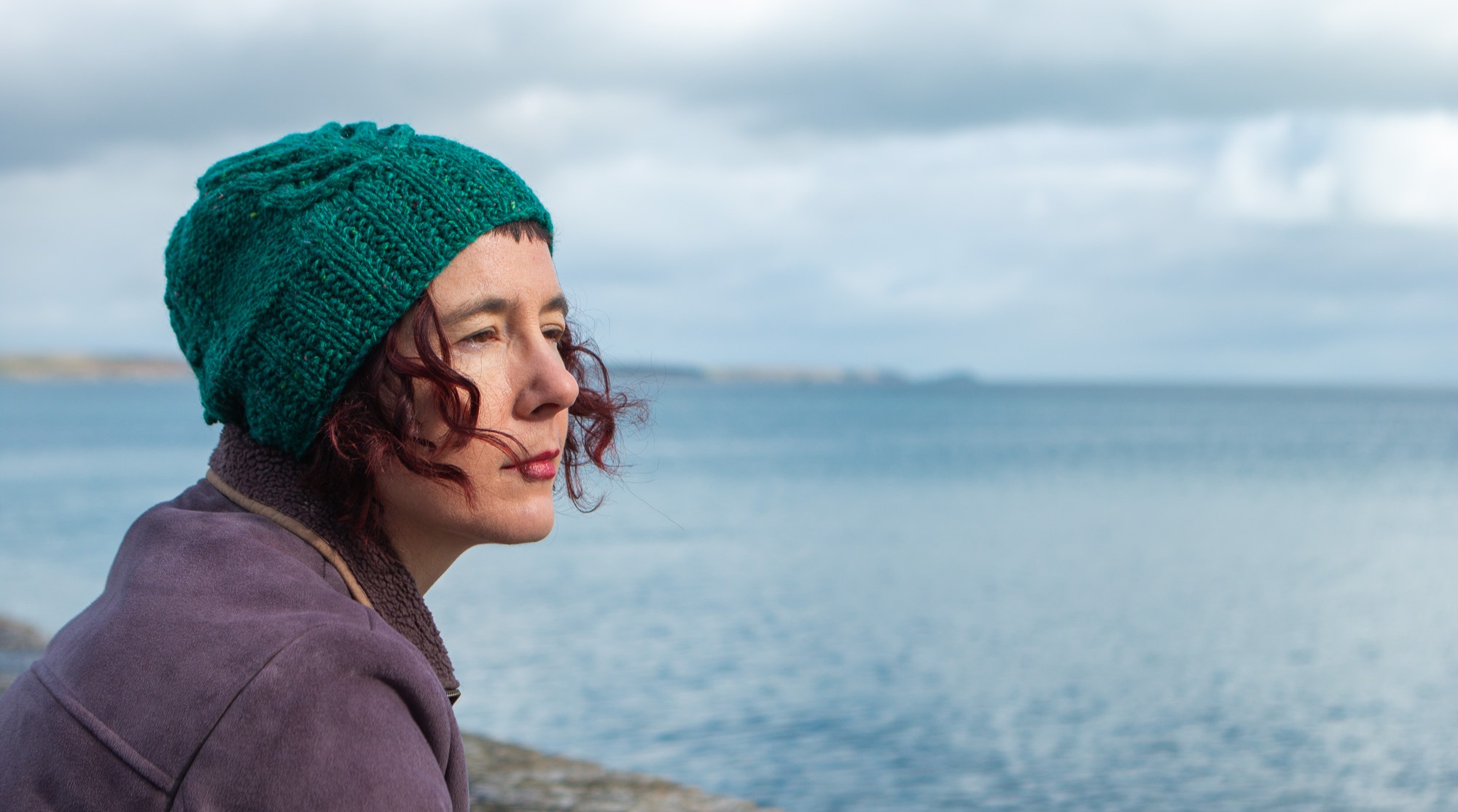 Carol Feller wearing the Sherkin hat.