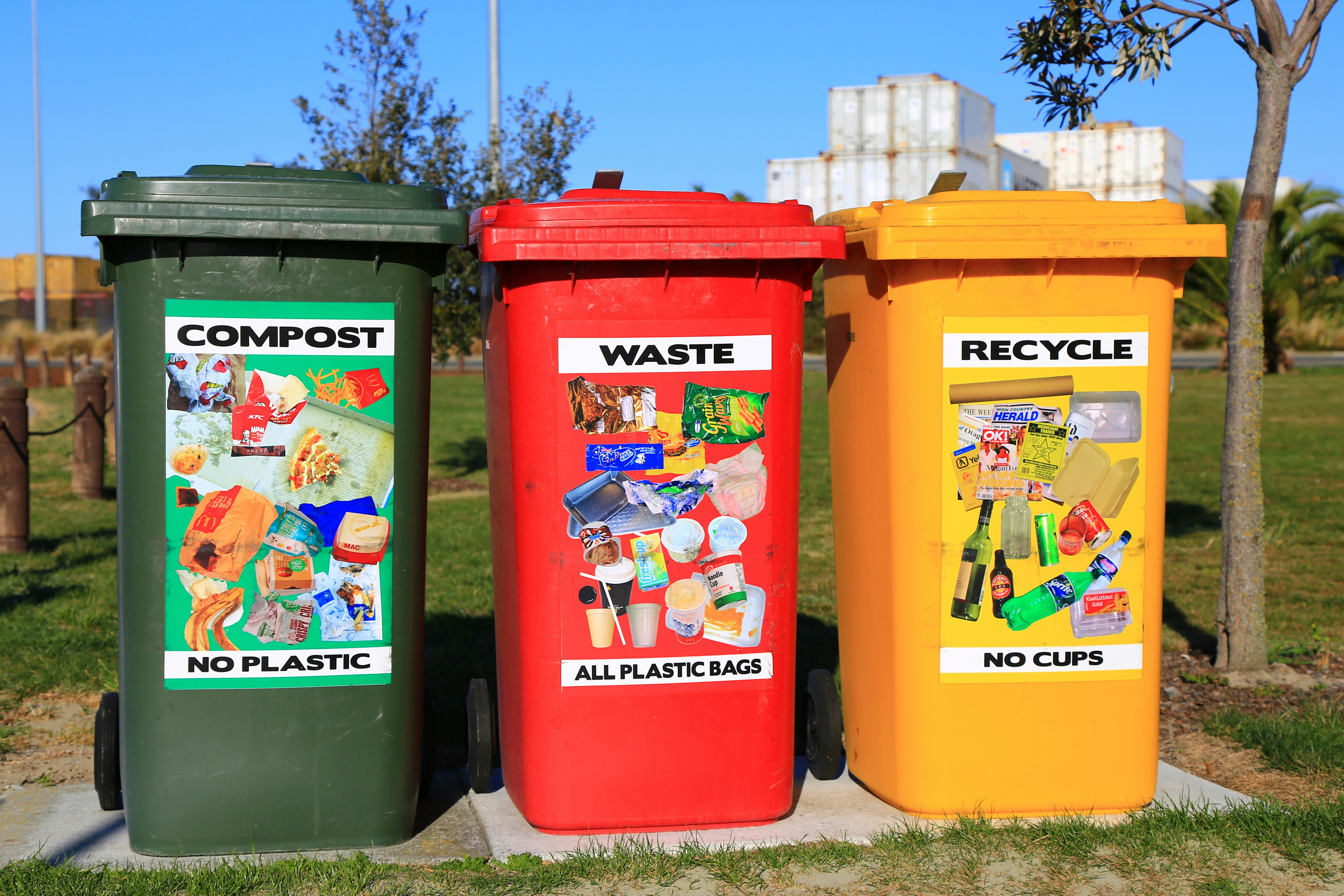 compost, waste, recycle bins